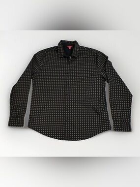 Guess Black Long-Sleeve Button-Up Shirt with Micro Dot Pattern
